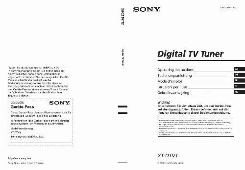 Mode d'emploi SONY XT-DTV1