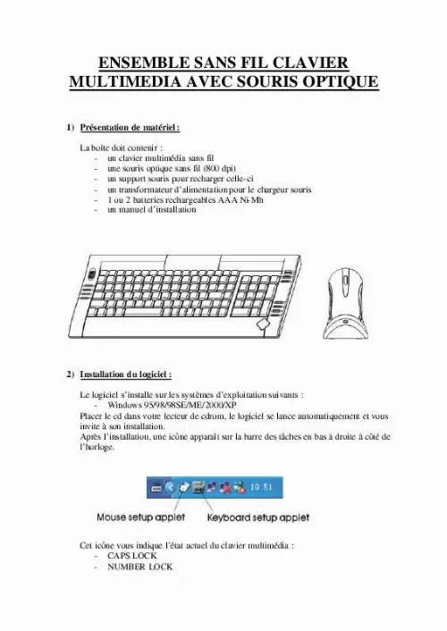 Mode d'emploi SPYKER ENSEMBLE SANS FIL CLAVIER MULTIMEDIA AVEC SOURIS OPTIQUE