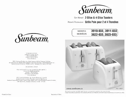 Mode d'emploi SUNBEAM 3822-033