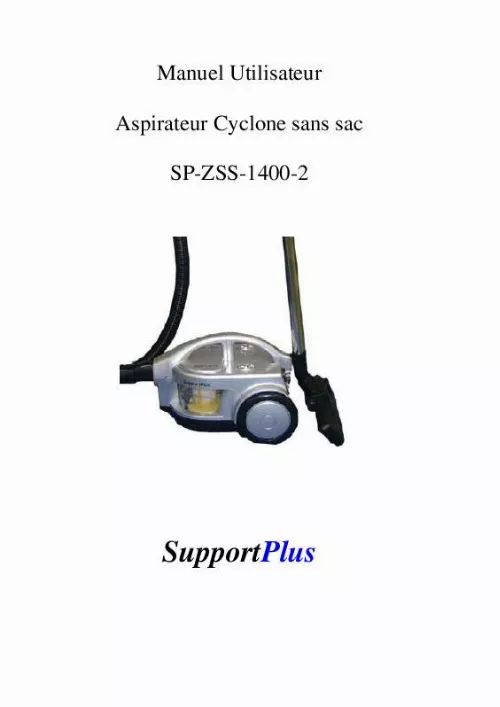 Mode d'emploi SUPPORTPLUS ASPIRATEUR CYCLONE SANS SAC SP-ZSS-1400-2