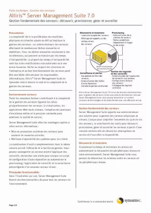 Mode d'emploi SYMANTEC ALTIRIS SERVER MANAGEMENT SUITE 7.0