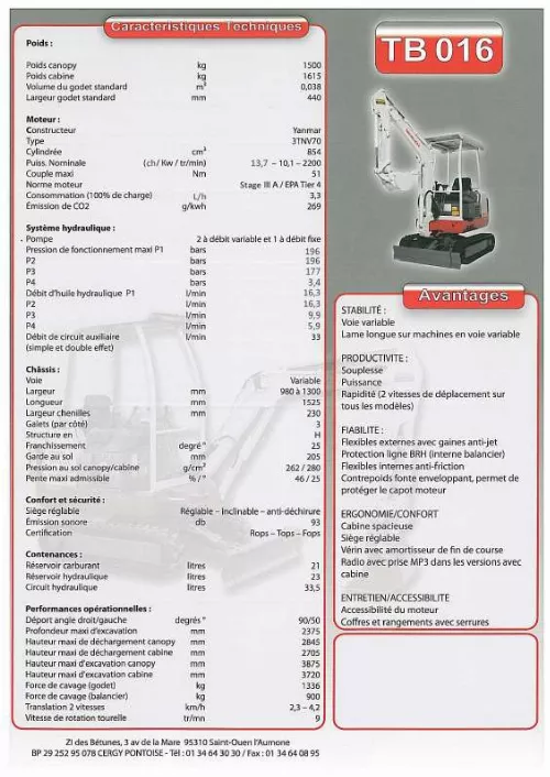 Mode d'emploi TAKEUCHI TB 016