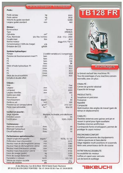 Mode d'emploi TAKEUCHI TB 128 FR