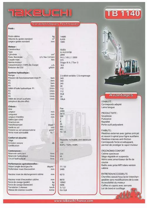 Mode d'emploi TAKEUCHI TB1140