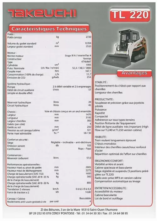 Mode d'emploi TAKEUCHI TL 220