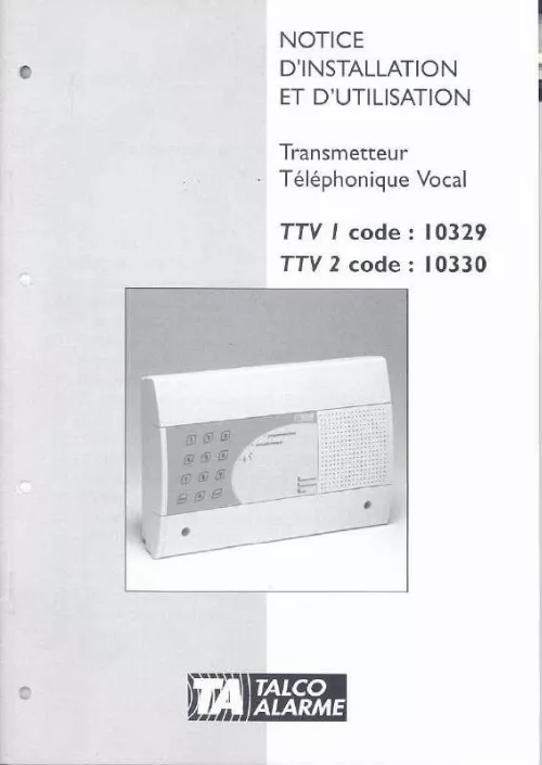 Mode d'emploi TALCO ALARME TTV1 10329