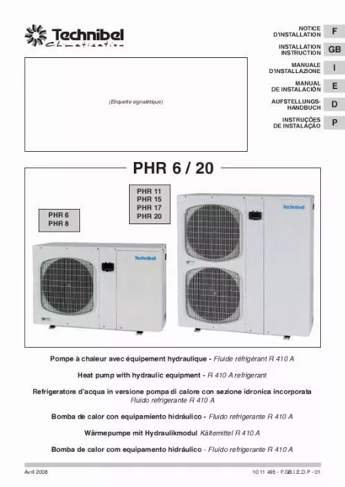 Mode d'emploi TECHNIBEL PHR20