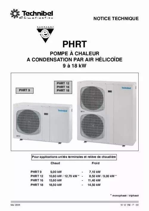 Mode d'emploi TECHNIBEL PHRT 18