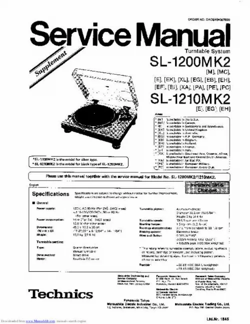 Mode d'emploi TECHNICS SL-1200GEG-S