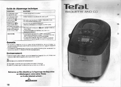 Mode d'emploi TEFAL BAGUETTE AND CO OW6000