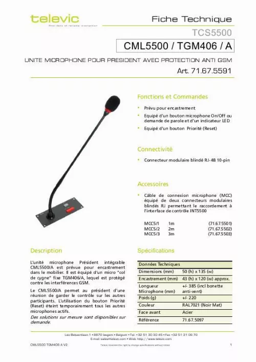 Mode d'emploi TELEVIC CML5500-TGM406-A