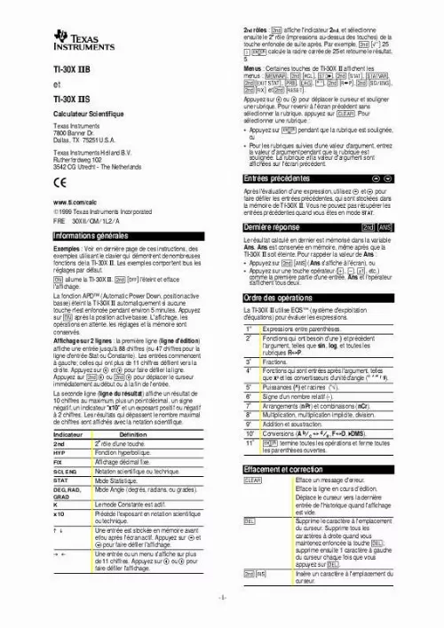 Mode d'emploi TEXAS INSTRUMENTS TI-30X IIB