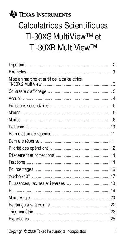 Mode d'emploi TEXAS INSTRUMENTS TI-30XB MULTIVIEW