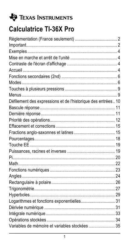 Mode d'emploi TEXAS INSTRUMENTS TI-36X PRO