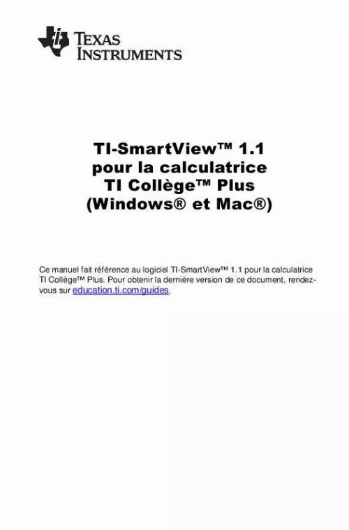 Mode d'emploi TEXAS INSTRUMENTS TI-SMARTVIEW 1.1 TI COLLEGE PLUS