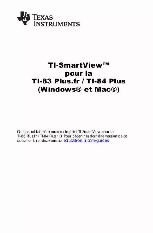 Mode d'emploi TEXAS INSTRUMENTS TI-SMARTVIEW TI-84 PLUS