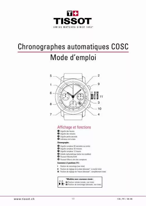 Mode d'emploi TISSOT CHRONOGRAPHES AUTOMATIQUES COSC