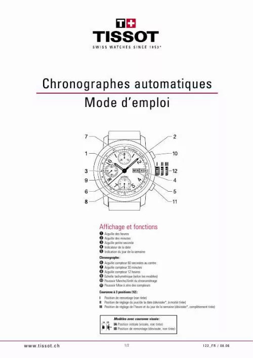 Mode d'emploi TISSOT CHRONOGRAPHES AUTOMATIQUES