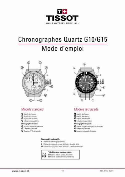 Mode d'emploi TISSOT CHRONOGRAPHES QUARTZ G15