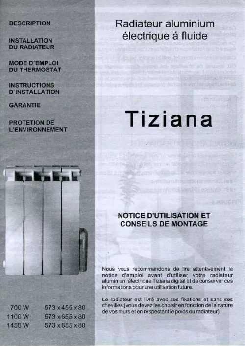 Mode d'emploi TIZIANA RADIATEUR ALUMINIUM