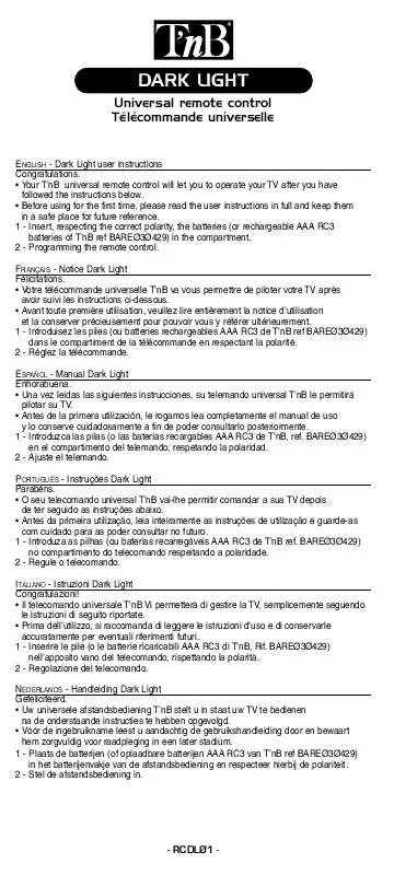 Mode d'emploi TNB RCDL01