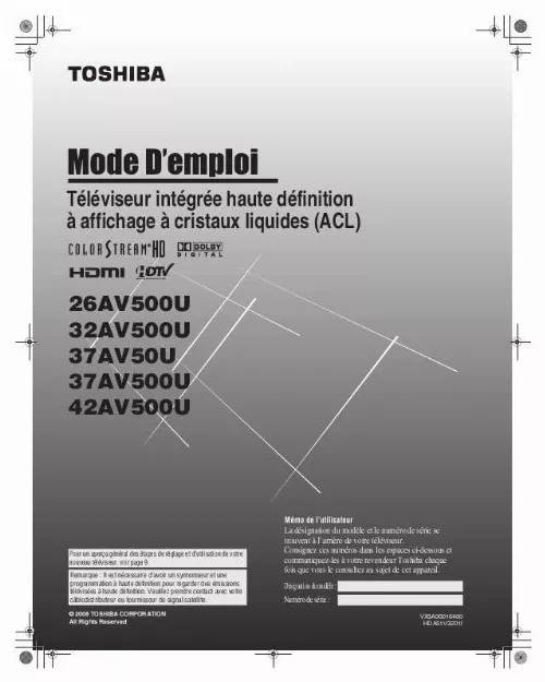 Mode d'emploi TOSHIBA 26AV500U
