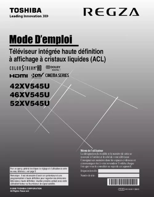 Mode d'emploi TOSHIBA 42XV545U