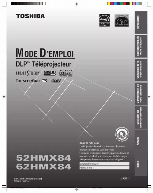 Mode d'emploi TOSHIBA 52HMX84