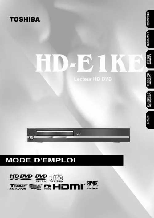 Mode d'emploi TOSHIBA HD-E 1KE
