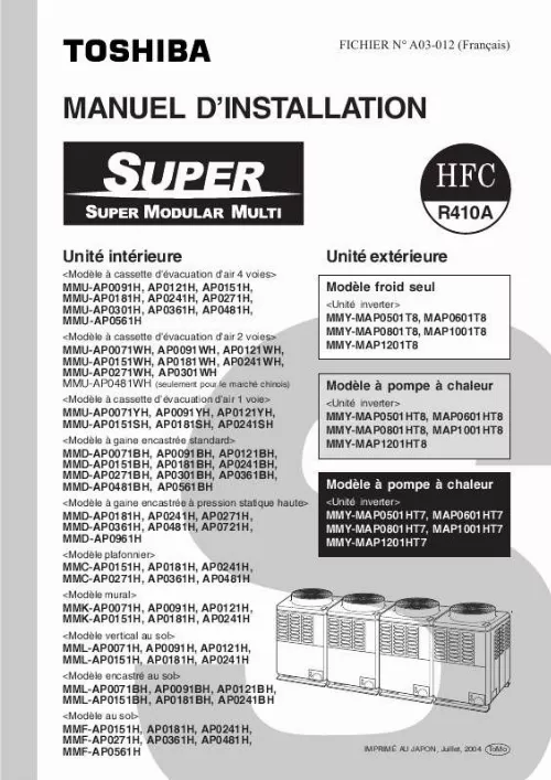 Mode d'emploi TOSHIBA MMK-AP0091H