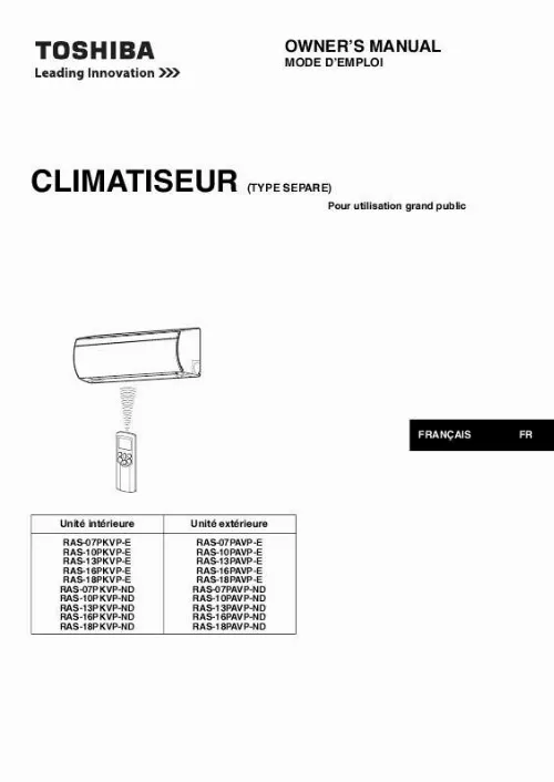 Mode d'emploi TOSHIBA RAS-16PKVP-ND