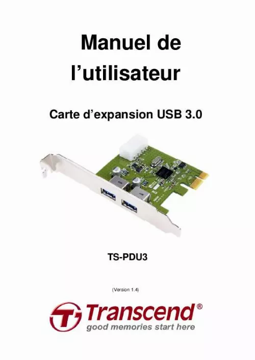 Mode d'emploi TRANSCEND PDU3 USB3.0 EXPANSION CARD