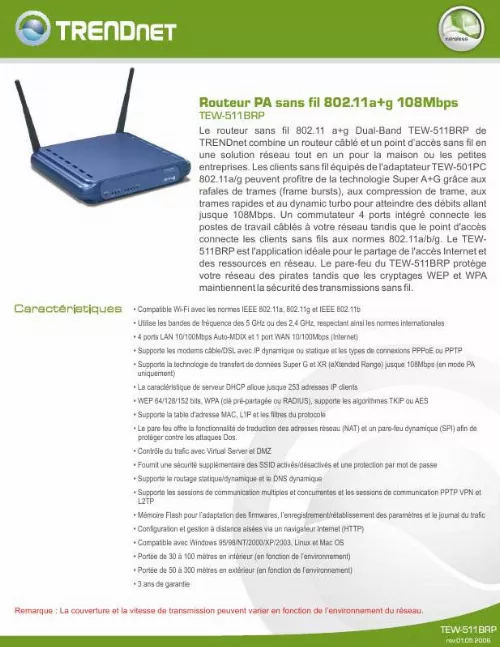 Mode d'emploi TRENDNET TEW-511BRP