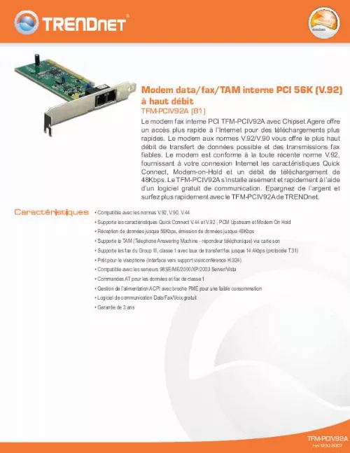 Mode d'emploi TRENDNET TFM-PCIV92A