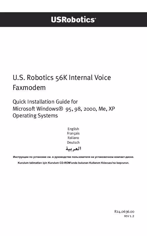 Mode d'emploi US ROBOTICS 56K INTERNAL VOICE FAXMODEM