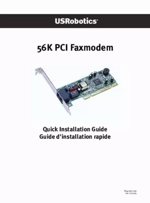 Mode d'emploi US ROBOTICS 56K PCI FAXMODEM V92