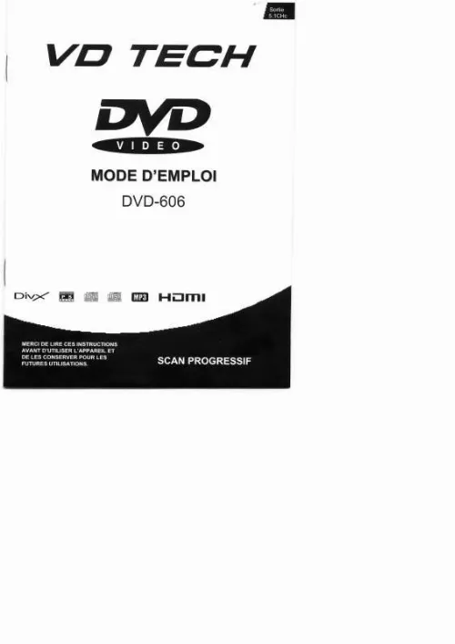 Mode d'emploi VD TECH DVD-606