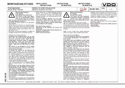 Mode d'emploi VDO RUDDER ANGLE INDICATOR