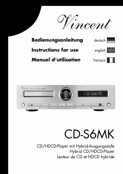 Mode d'emploi VINCENT CD-S6MK