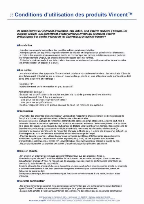 Mode d'emploi VINCENT SP993