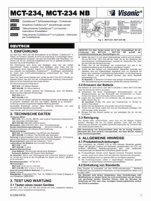 Mode d'emploi VISONIC MCT-234 NB