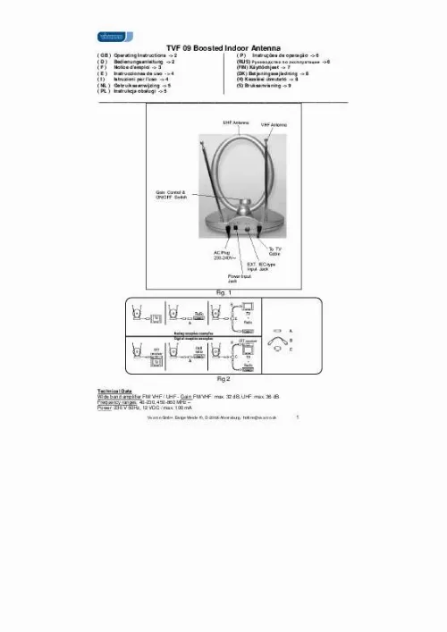 Mode d'emploi VIVANCO BOOSTED DIGITAL UHFVHF INDOOR ANTENNA