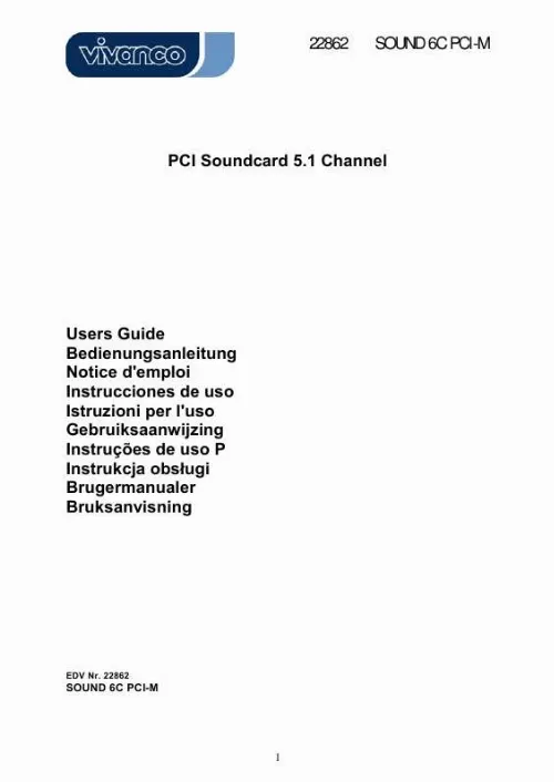 Mode d'emploi VIVANCO PCI SOUNDCARD 5.1 CHANNEL