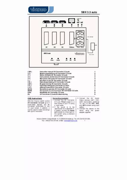 Mode d'emploi VIVANCO SBX 3.3 AUTO-AUTOMATIC AV SCART SWITCH BOX AND DISTRIBUTION AMPLIFIER