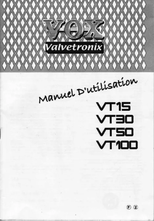 Mode d'emploi VOX VALVETRONIX VT15