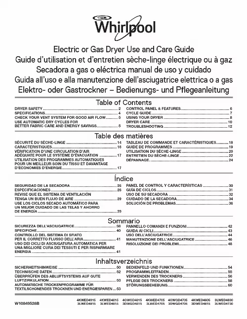 Mode d'emploi WHIRLPOOL 3LWED4705FW