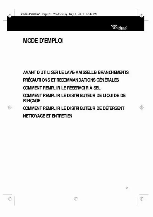 Mode d'emploi WHIRLPOOL ADG 150 BR