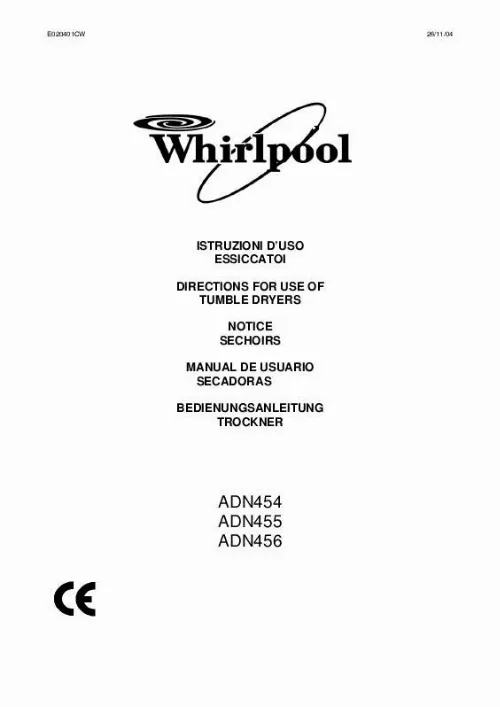 Mode d'emploi WHIRLPOOL ADN 454