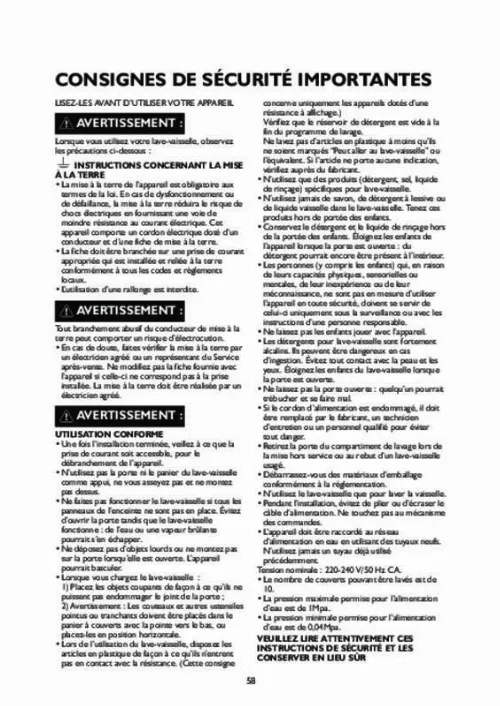 Mode d'emploi WHIRLPOOL ADPF941WH