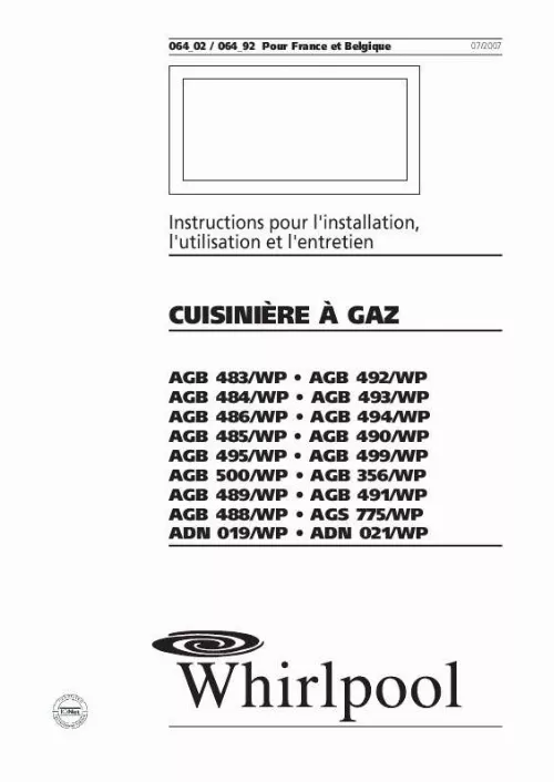 Mode d'emploi WHIRLPOOL AGB 483/WP
